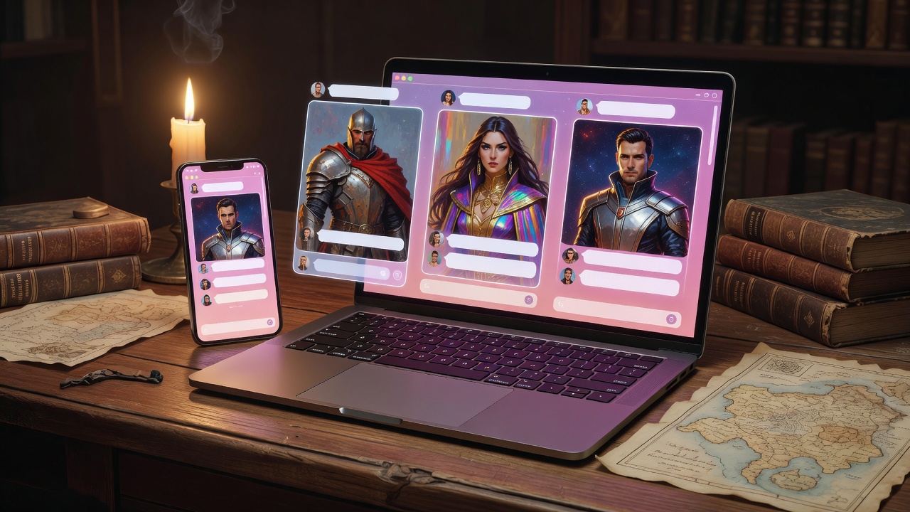 Writer planning an AI roleplay chat with a character card, lorebook notes and memory settings for the best AI chatbot for roleplay