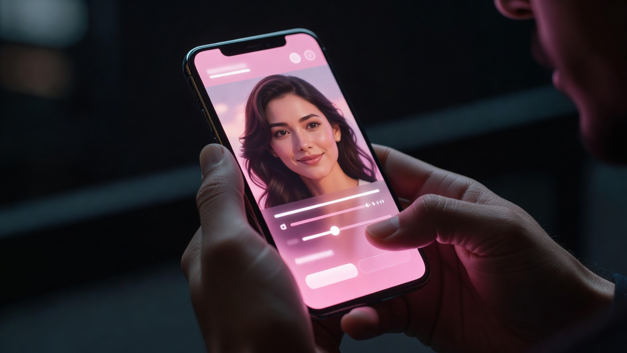 Person comparing the best AI girlfriend apps on a phone, checking customization, memory and voice options